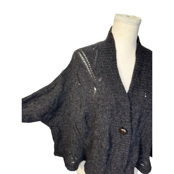 Cashmere Wool Open Knit Cape Cardigan Shawl Women's XS Gray Lagenlook Cozy - Picture 8 of 16